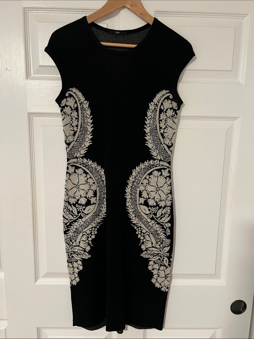 Hugo Boss Knit Black Dress with Cream Paisley Detail
